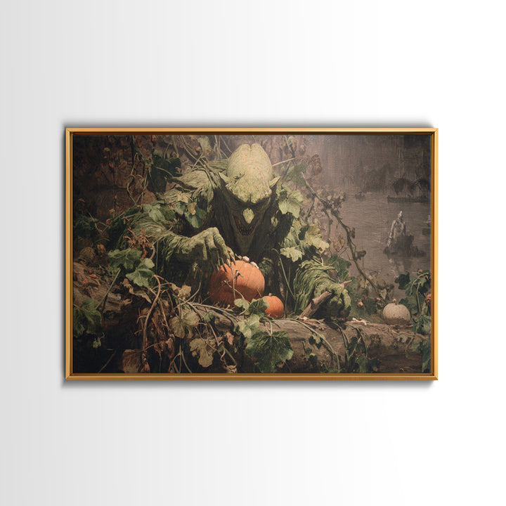 The Pumpkin Patch Goblin, Symbolist Gothic Landscape, Landscape Wall Art, Gothic Horror Wall Art, Canvas Print, Halloween Wall Art