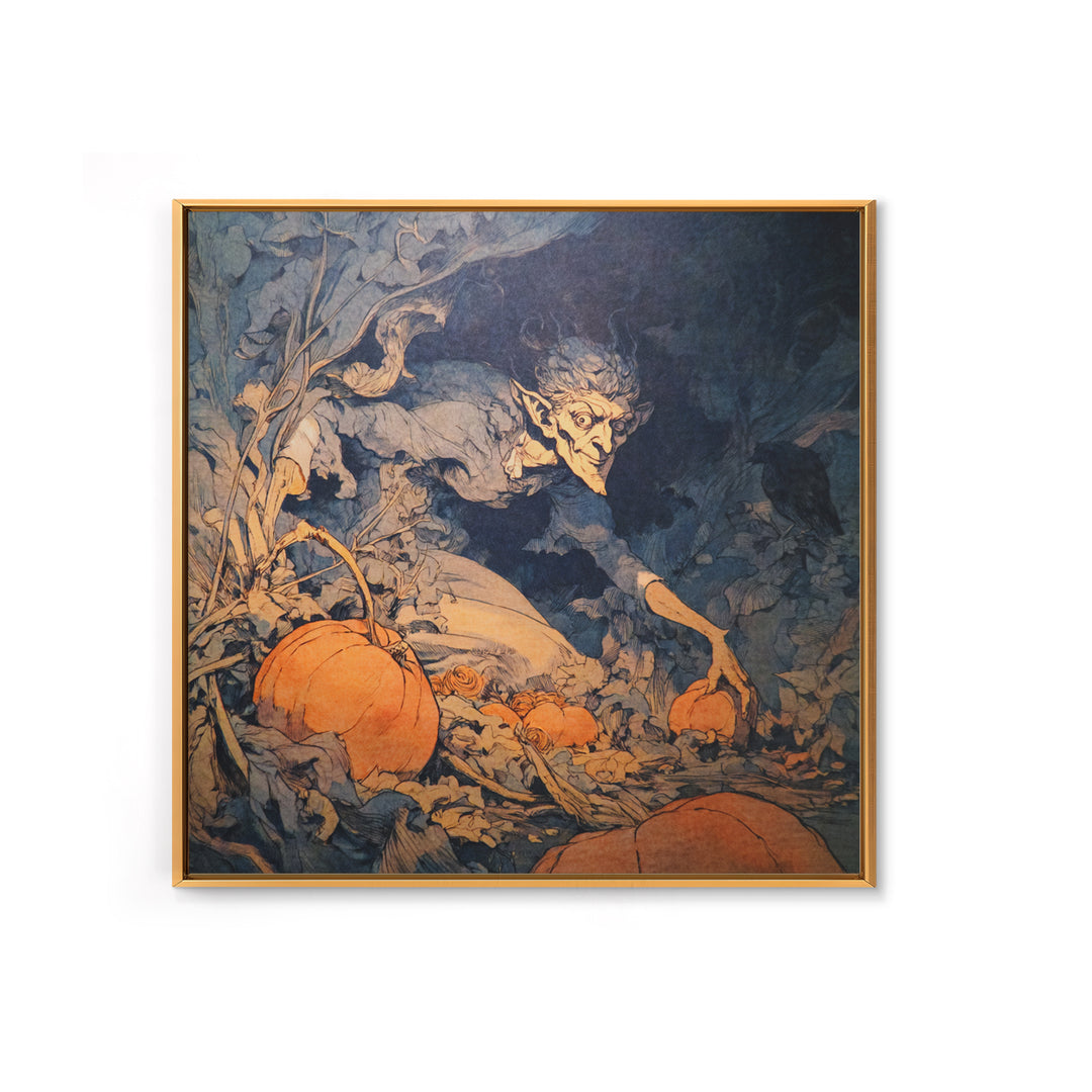 The Pumpkin Patch Goblin, Decadent Gothic Art, Square Wall Art, Dark Fantasy Wall Art, Canvas Print, Halloween Wall Art
