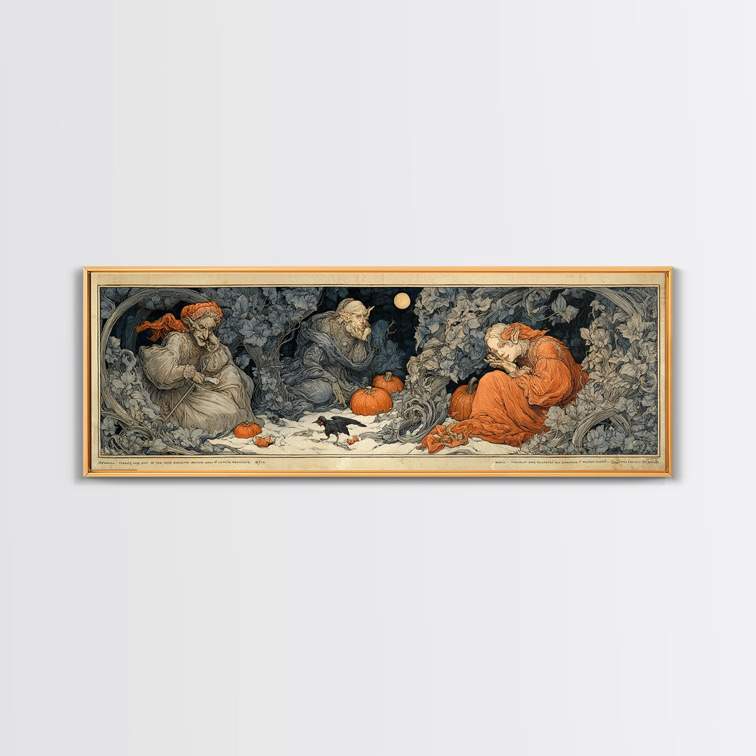 The Pumpkin Patch Goblin, Symbolist Death Art, Extra Wide Wall Art, Macabre Wall Art, Framed Canvas Print, Halloween Wall Art