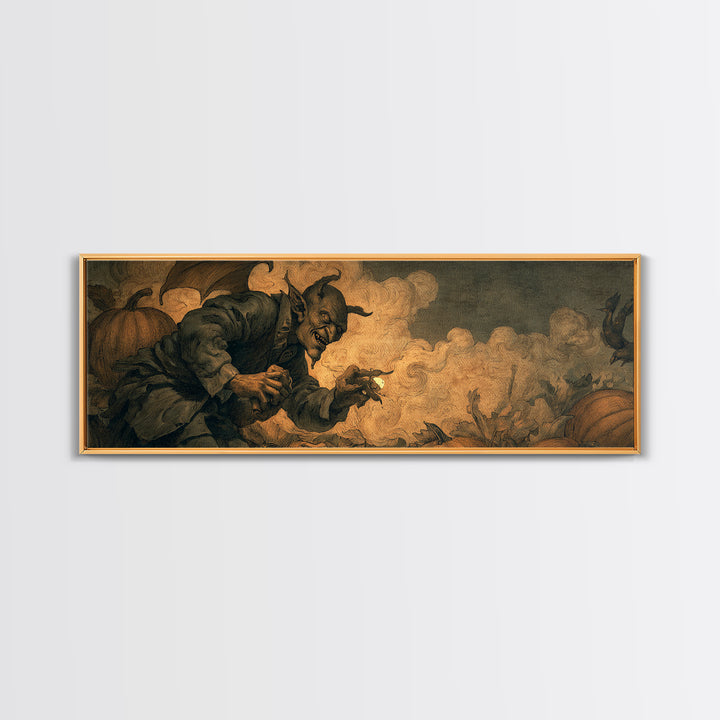 The Pumpkin Patch Goblin, Dark Symbolist Art, Extra Wide Wall Art, Dark Fantasy Wall Art, Canvas Print, Halloween Wall Art
