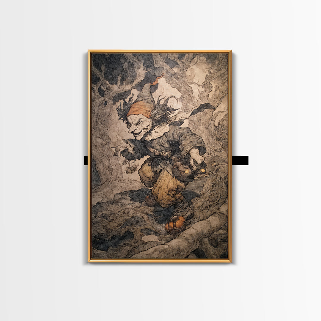 The Pumpkin Patch Goblin, Gothic Storybook Art, Vertical Wall Art, Gothic Horror Wall Art, Canvas Print, Halloween Wall Art