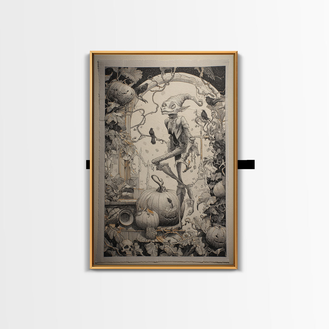 The Pumpkin Patch Goblin, Victorian Macabre Art, Vertical Wall Art, Dark Halloween Decor, Canvas Print, Halloween Wall Art