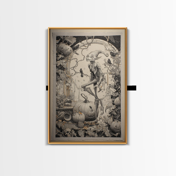 The Pumpkin Patch Goblin, Victorian Macabre Art, Vertical Wall Art, Dark Halloween Decor, Canvas Print, Halloween Wall Art