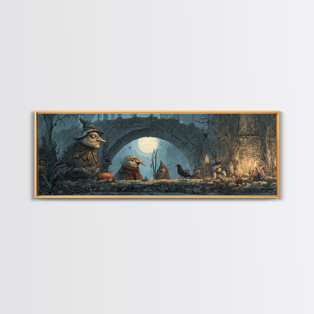 The Bridge Troll At Midnight, Medieval Grotesque Art, Extra Wide Wall Art, Gothic Horror Wall Art, Canvas Print, Halloween Wall Art