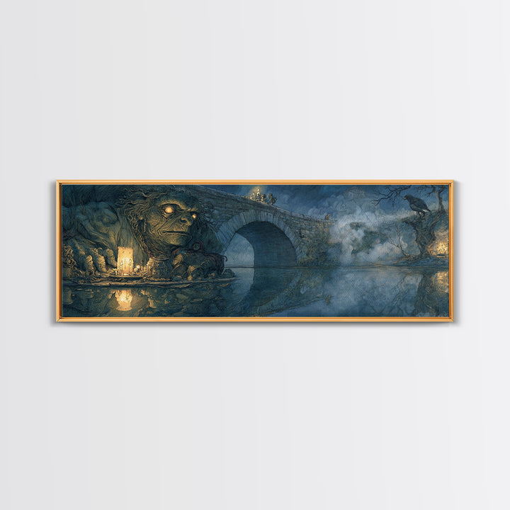 The Bridge Troll At Midnight, Dark Renaissance Art, Extra Wide Wall Art, Macabre Wall Art, Canvas Print, Halloween Wall Art