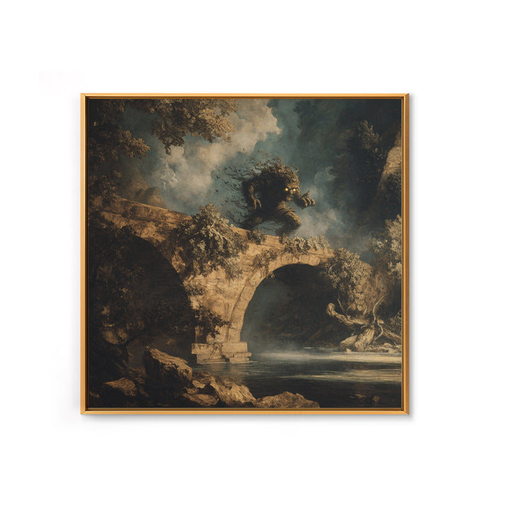 The Bridge Troll At Midnight, Baroque Witchcraft Art, Square Wall Art, Macabre Wall Art, Framed Canvas Print, Halloween Wall Art