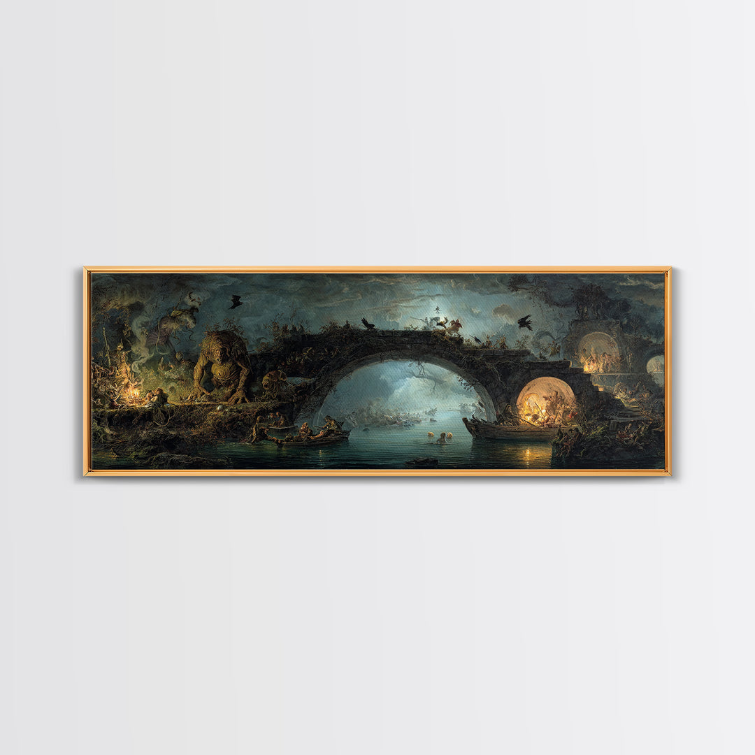The Bridge Troll At Midnight, Gothic Nightmare Art, Extra Wide Wall Art, Dark Fantasy Wall Art, Canvas Print, Halloween Wall Art