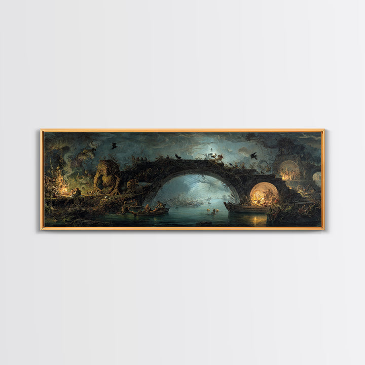The Bridge Troll At Midnight, Gothic Nightmare Art, Extra Wide Wall Art, Dark Fantasy Wall Art, Canvas Print, Halloween Wall Art