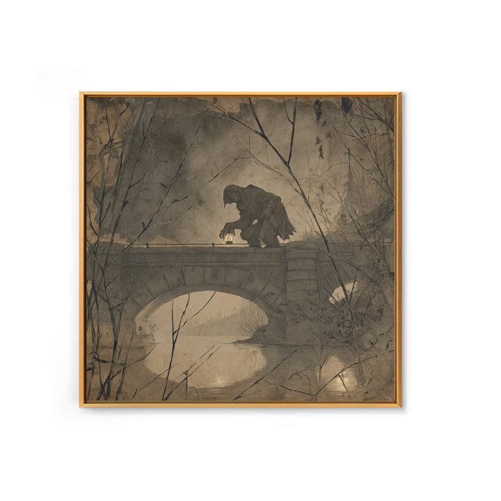 The Bridge Troll At Midnight, Decadent Gothic Art, Square Wall Art, Gothic Horror Wall Art, Canvas Print, Halloween Wall Art