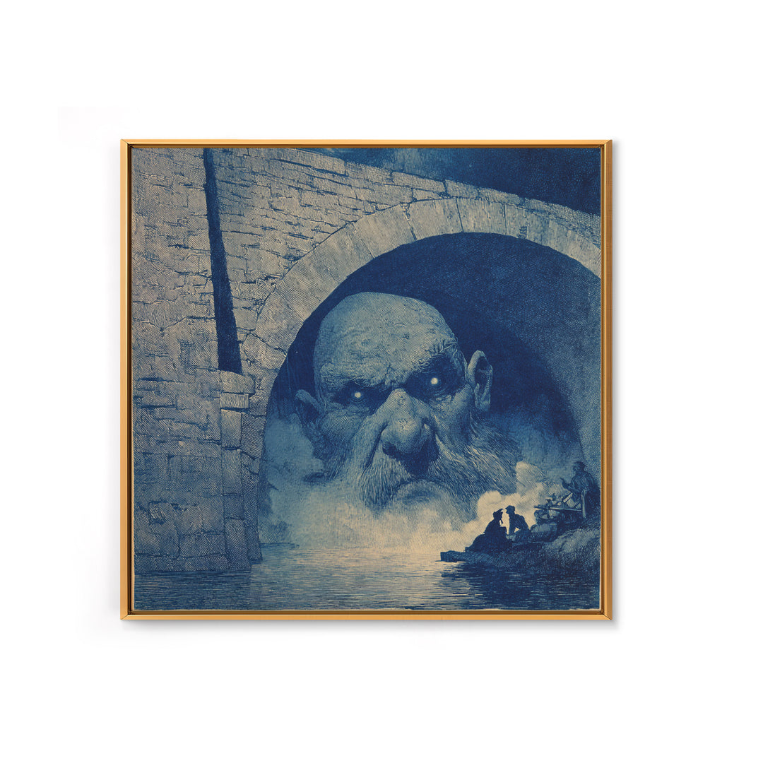 The Bridge Troll At Midnight, Symbolist Etching Art, Square Wall Art, Macabre Wall Art, Canvas Print, Halloween Wall Art, Horror Wall Art