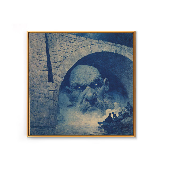 The Bridge Troll At Midnight, Symbolist Etching Art, Square Wall Art, Macabre Wall Art, Canvas Print, Halloween Wall Art, Horror Wall Art