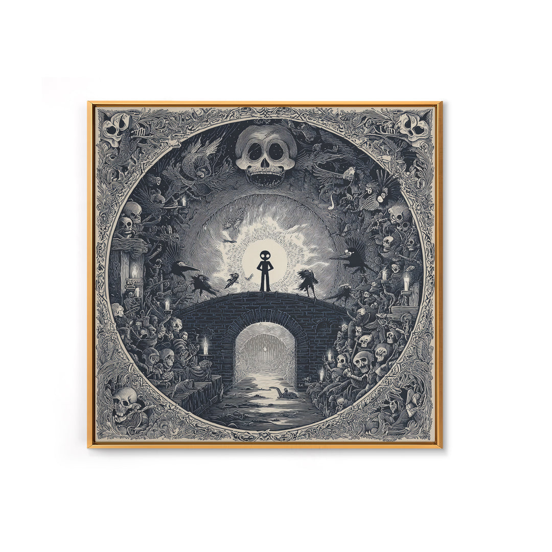 The Bridge Troll At Midnight, Macabre Folk Print Art, Square Wall Art, Gothic Horror Wall Art, Framed Canvas Print
