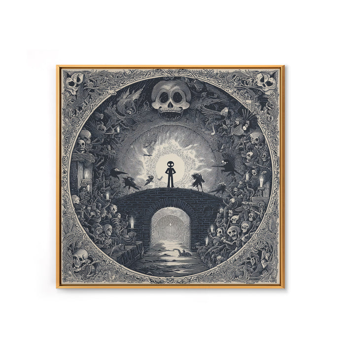 The Bridge Troll At Midnight, Macabre Folk Print Art, Square Wall Art, Gothic Horror Wall Art, Framed Canvas Print