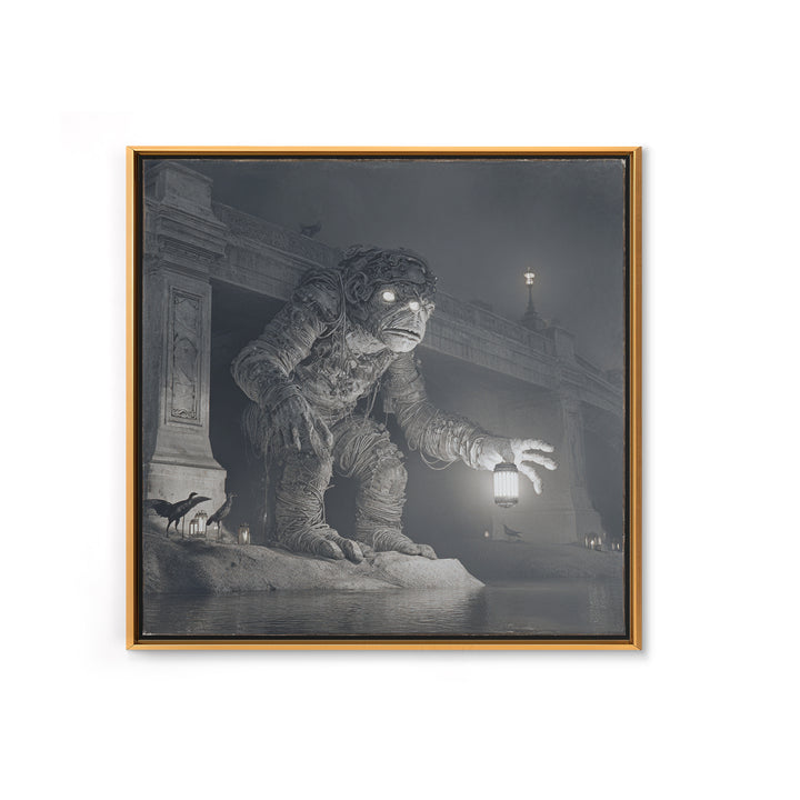 The Bridge Troll At Midnight, Biomechanical Horror Art, Square Wall Art, Dark Halloween Decor, Canvas Print, Halloween Wall Art