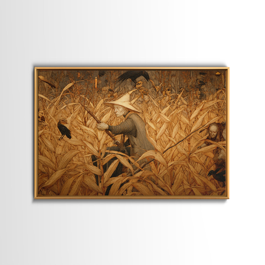 The Cornfield Crawler, Medieval Grotesque Art, Landscape Wall Art, Dark Fantasy Wall Art, Framed Canvas Print, Halloween Wall Art