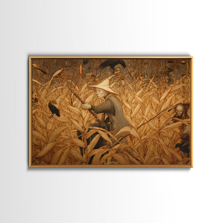 The Cornfield Crawler, Medieval Grotesque Art, Landscape Wall Art, Dark Fantasy Wall Art, Framed Canvas Print, Halloween Wall Art
