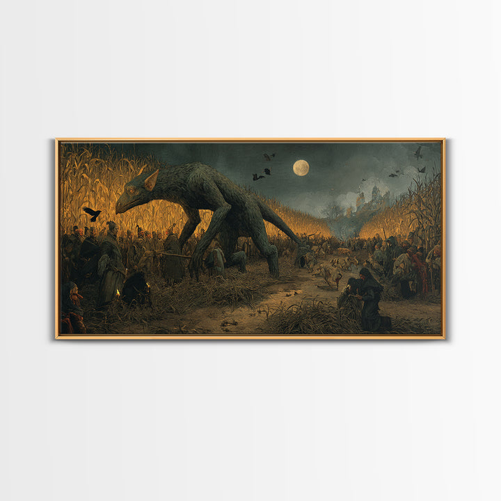 The Cornfield Crawler, Northern Renaissance Horror, Wide Panoramic Art, Macabre Wall Art, Canvas Print, Halloween Wall Art