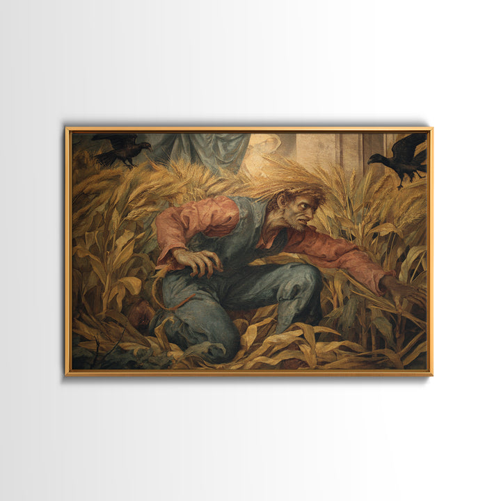 The Cornfield Crawler, Dark Renaissance Art, Landscape Wall Art, Macabre Wall Art, Framed Canvas Print, Halloween Wall Art