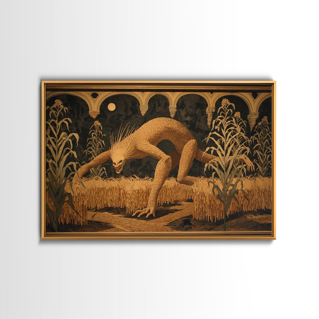 The Cornfield Crawler, Visionary Gothic Art, Landscape Wall Art, Dark Fantasy Wall Art, Canvas Print, Halloween Wall Art