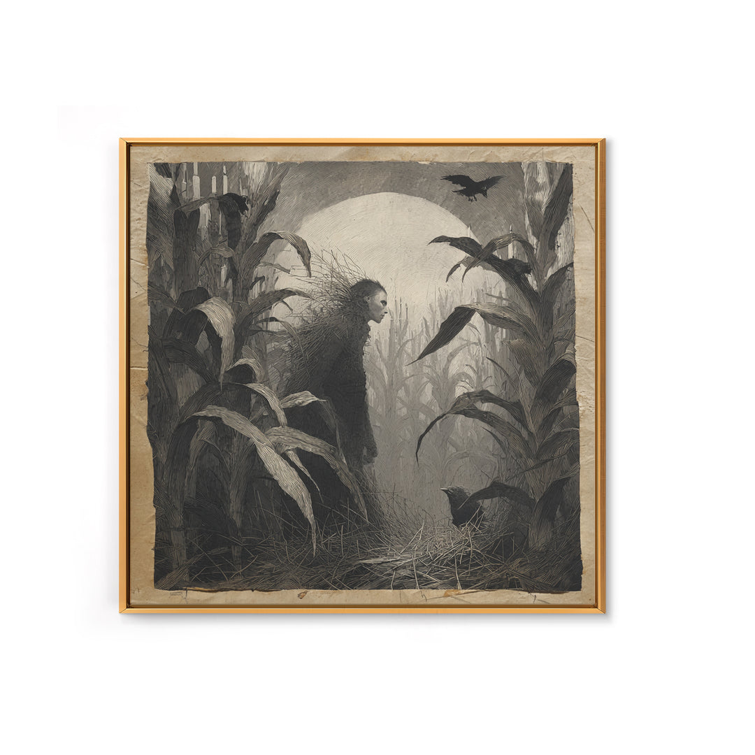 The Cornfield Crawler, Symbolist Dream Art, Square Wall Art, Macabre Wall Art, Framed Canvas Print, Halloween Wall Art
