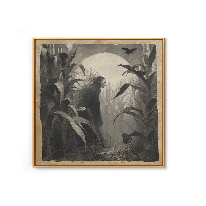 The Cornfield Crawler, Symbolist Dream Art, Square Wall Art, Macabre Wall Art, Framed Canvas Print, Halloween Wall Art