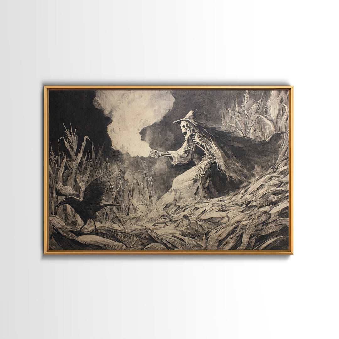 The Cornfield Crawler, Decadent Gothic Art, Landscape Wall Art, Dark Halloween Decor, Canvas Print, Halloween Wall Art