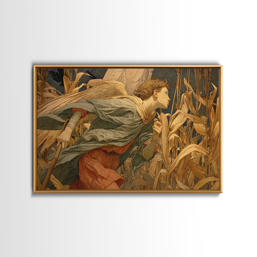 The Cornfield Crawler, Symbolist Death Art, Landscape Wall Art, Gothic Horror Wall Art, Framed Canvas Print, Halloween Wall Art