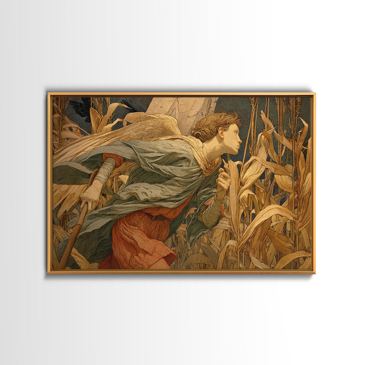 The Cornfield Crawler, Symbolist Death Art, Landscape Wall Art, Gothic Horror Wall Art, Framed Canvas Print, Halloween Wall Art