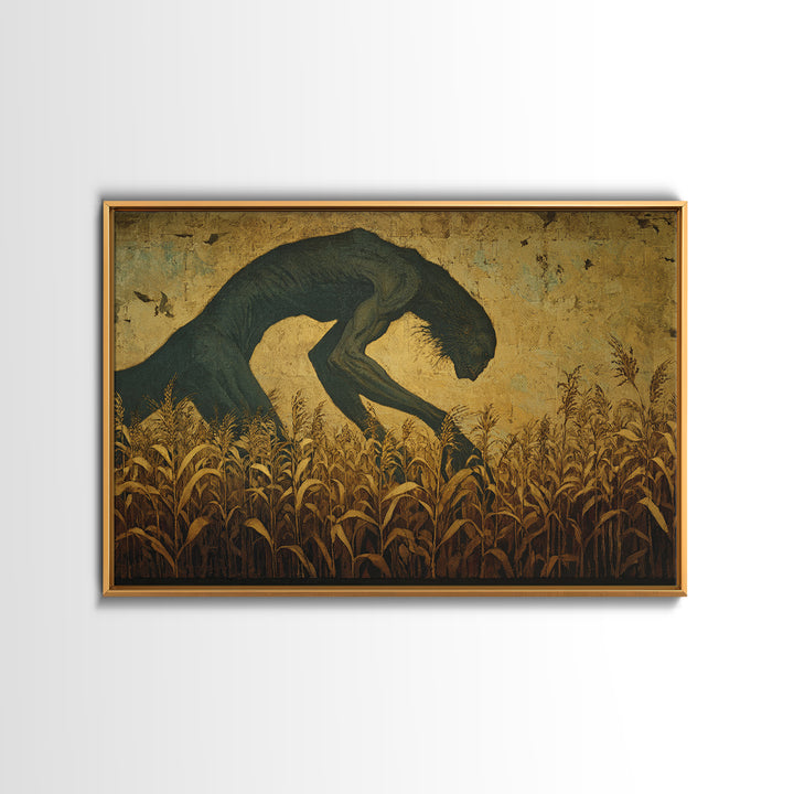 The Cornfield Crawler, Dark Symbolist Art, Landscape Wall Art, Dark Fantasy Wall Art, Canvas Print, Halloween Wall Art