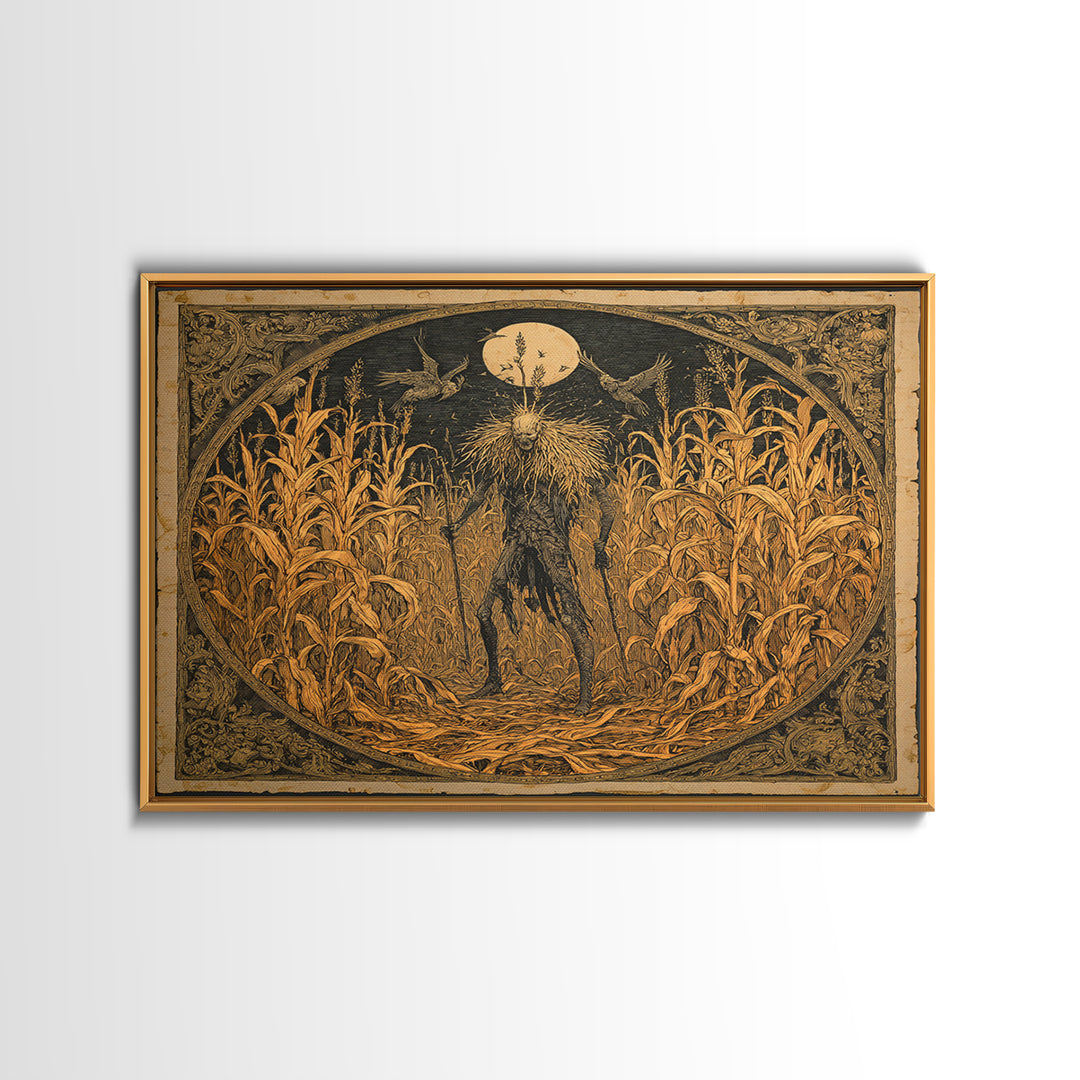 The Cornfield Crawler, Symbolist Etching Art, Square Wall Art, Dark Fantasy Wall Art, Canvas Print, Halloween Wall Art, Gothic Home Decor