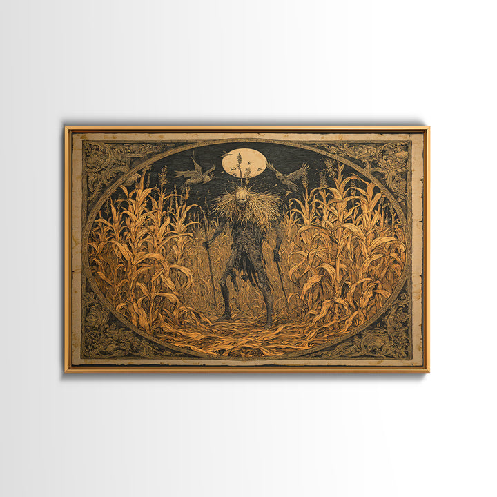 The Cornfield Crawler, Symbolist Etching Art, Square Wall Art, Dark Fantasy Wall Art, Canvas Print, Halloween Wall Art, Gothic Home Decor