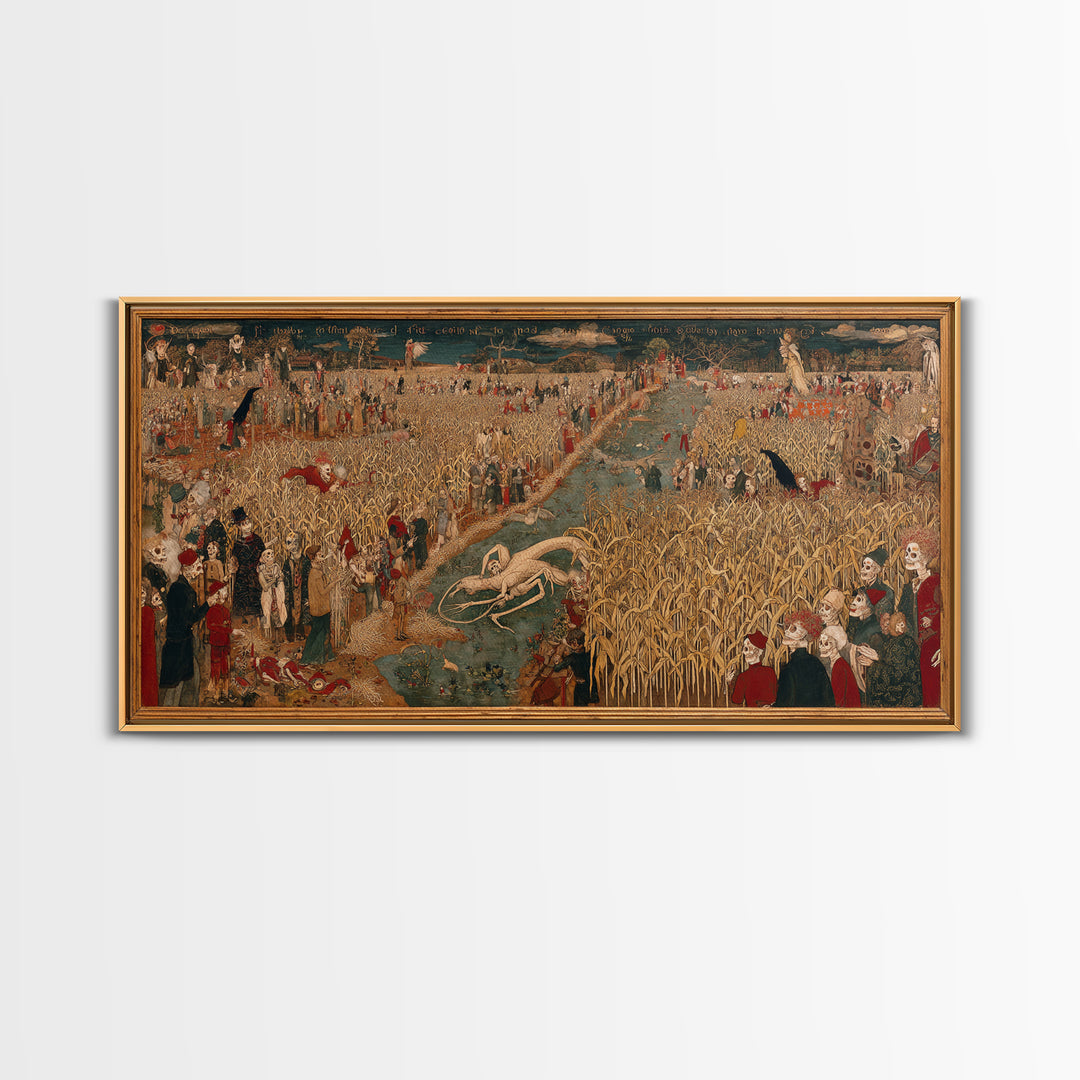 The Cornfield Crawler, Grotesque Carnival Art, Wide Panoramic Art, Macabre Wall Art, Framed Canvas Print, Halloween Wall Art