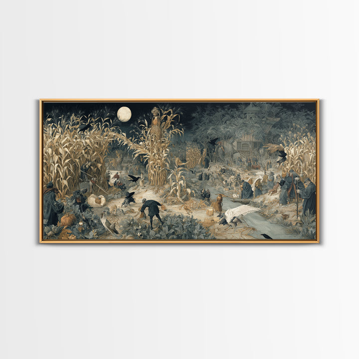 The Harvest Demon, Northern Renaissance Horror, Wide Panoramic Art, Gothic Horror Wall Art, Canvas Print, Halloween Wall Art