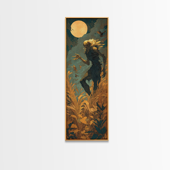 The Harvest Demon, Visionary Gothic Art, Tall Narrow Wall Art, Dark Halloween Decor, Canvas Print, Halloween Wall Art