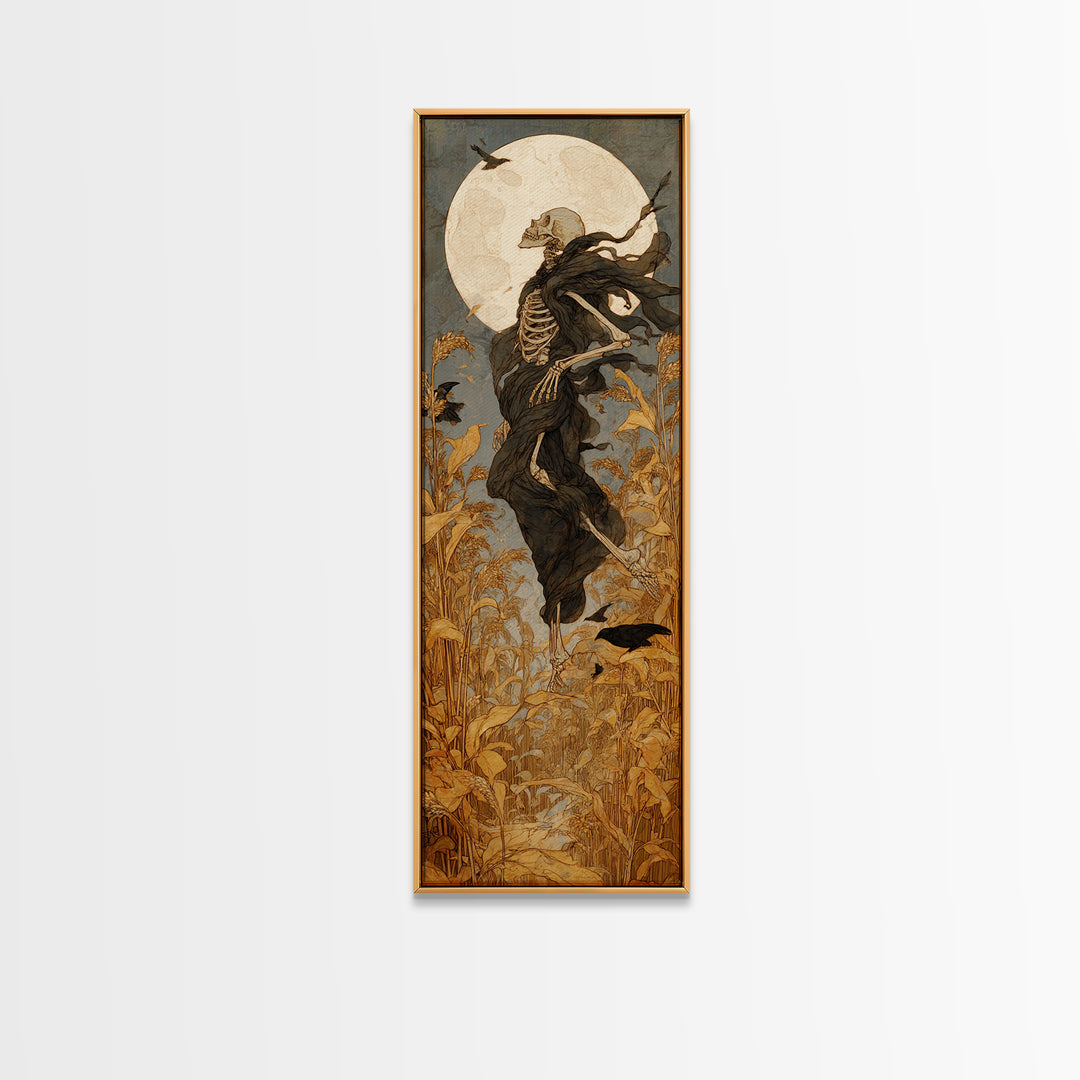 The Harvest Demon, Decadent Gothic Art, Tall Narrow Wall Art, Dark Halloween Decor, Framed Canvas Print, Halloween Wall Art