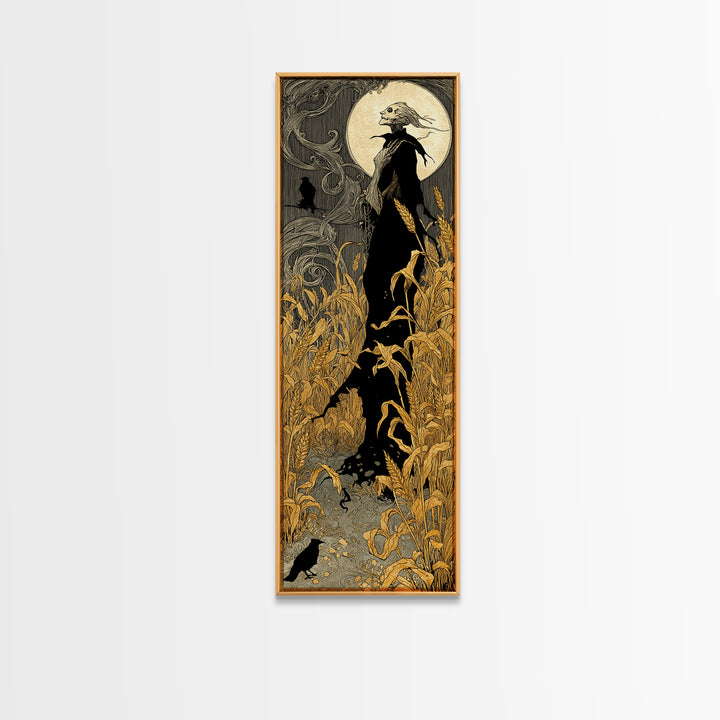 The Harvest Demon, Decadent Line Art, Tall Narrow Wall Art, Macabre Wall Art, Canvas Print, Halloween Wall Art, Dark Fantasy Art