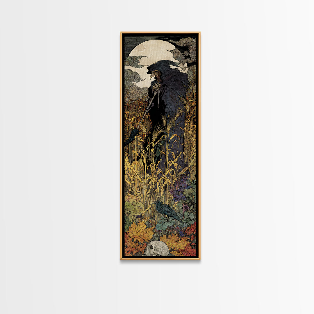 The Harvest Demon, Stained Glass Gothic Art, Tall Narrow Wall Art, Gothic Horror Wall Art, Canvas Print, Halloween Wall Art
