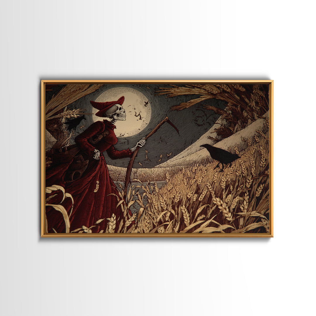 The Harvest Demon, Macabre Folk Print Art, Landscape Wall Art, Macabre Wall Art, Canvas Print, Halloween Wall Art