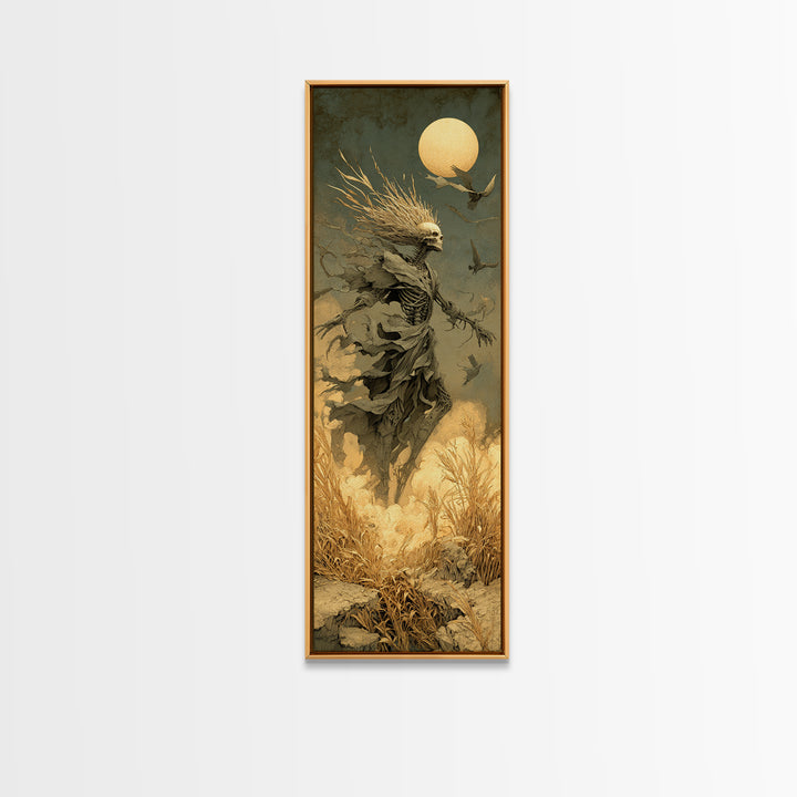 The Harvest Demon, Surreal Apocalyptic Art, Tall Narrow Wall Art, Dark Halloween Decor, Framed Canvas Print, Halloween Wall Art