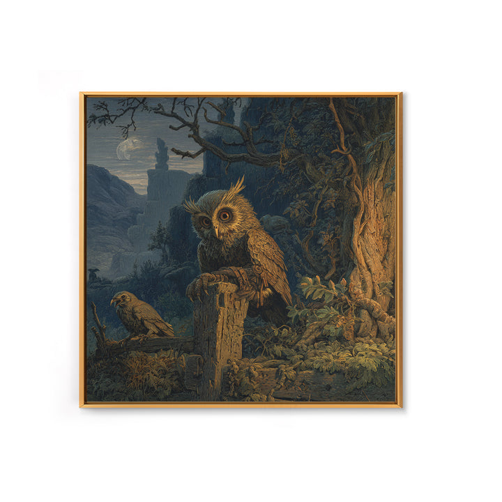 The Owl-Faced Omen, Baroque Witchcraft Art, Square Wall Art, Dark Fantasy Wall Art, Framed Canvas Print, Halloween Wall Art