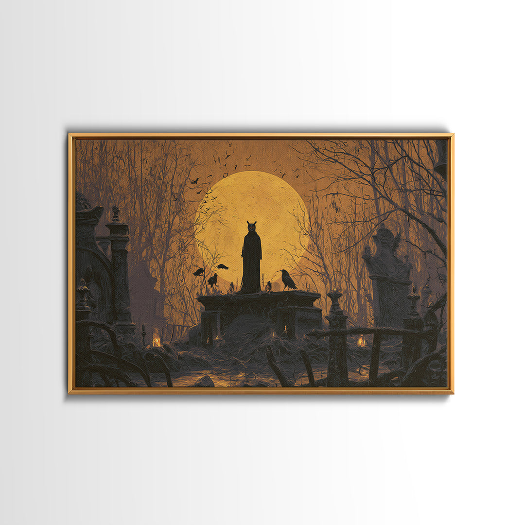 The Owl-Faced Omen, Romantic Gothic Landscape, Landscape Wall Art, Dark Halloween Decor, Canvas Print, Halloween Wall Art