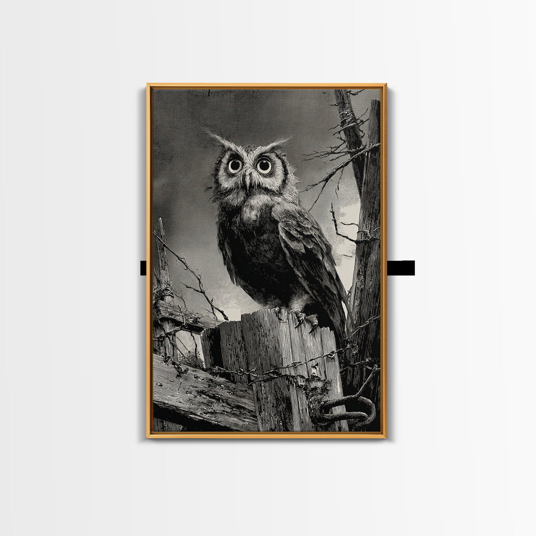 The Owl-Faced Omen, Decadent Gothic Art, Vertical Wall Art, Dark Fantasy Wall Art, Framed Canvas Print, Halloween Wall Art