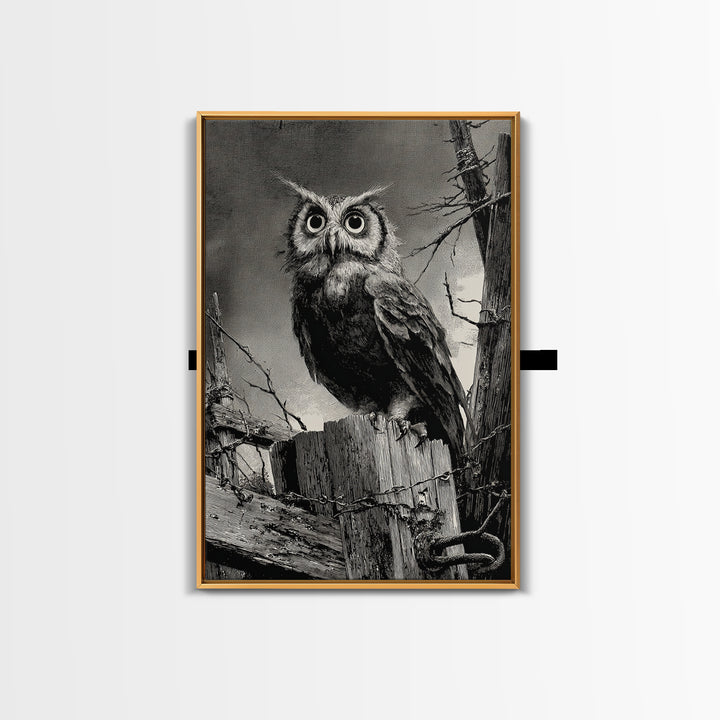 The Owl-Faced Omen, Decadent Gothic Art, Vertical Wall Art, Dark Fantasy Wall Art, Framed Canvas Print, Halloween Wall Art