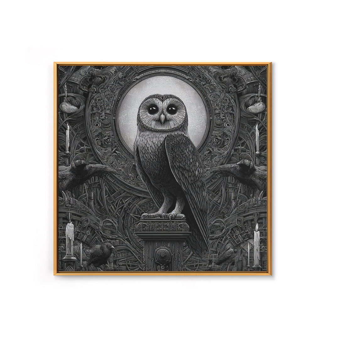 The Owl-Faced Omen, Biomechanical Horror Art, Square Wall Art, Gothic Horror Wall Art, Canvas Print, Halloween Wall Art, Statement Wall Art