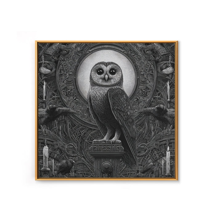 The Owl-Faced Omen, Biomechanical Horror Art, Square Wall Art, Gothic Horror Wall Art, Canvas Print, Halloween Wall Art, Statement Wall Art
