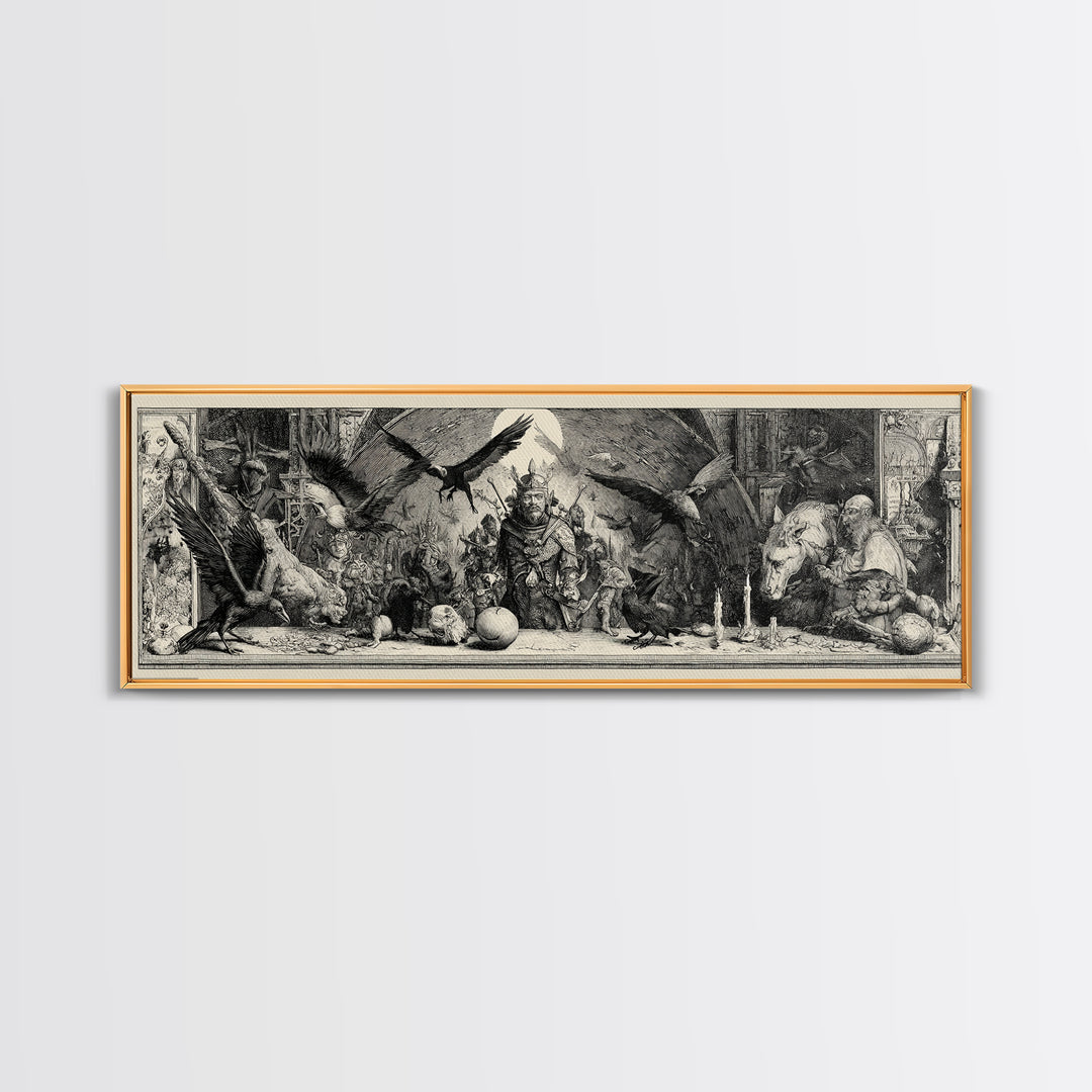 The Bat-Winged Imp, Renaissance Engraving Art, Extra Wide Wall Art, Dark Fantasy Wall Art, Canvas Print, Halloween Wall Art