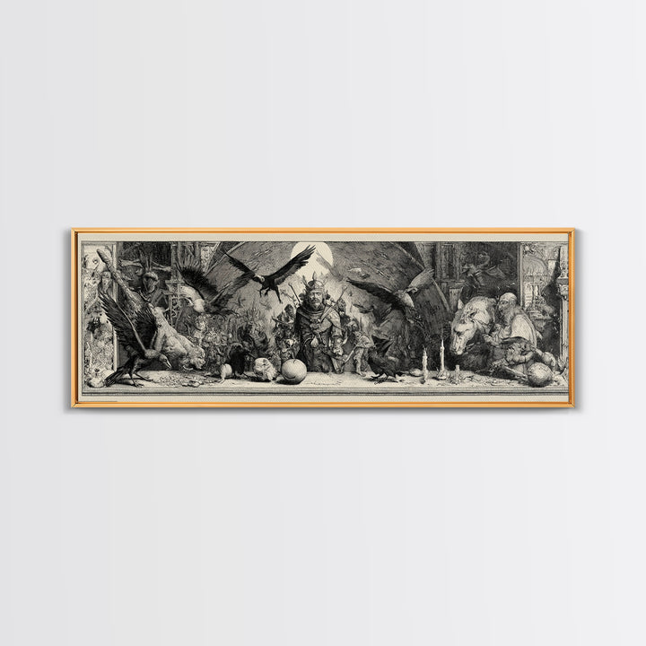 The Bat-Winged Imp, Renaissance Engraving Art, Extra Wide Wall Art, Dark Fantasy Wall Art, Canvas Print, Halloween Wall Art