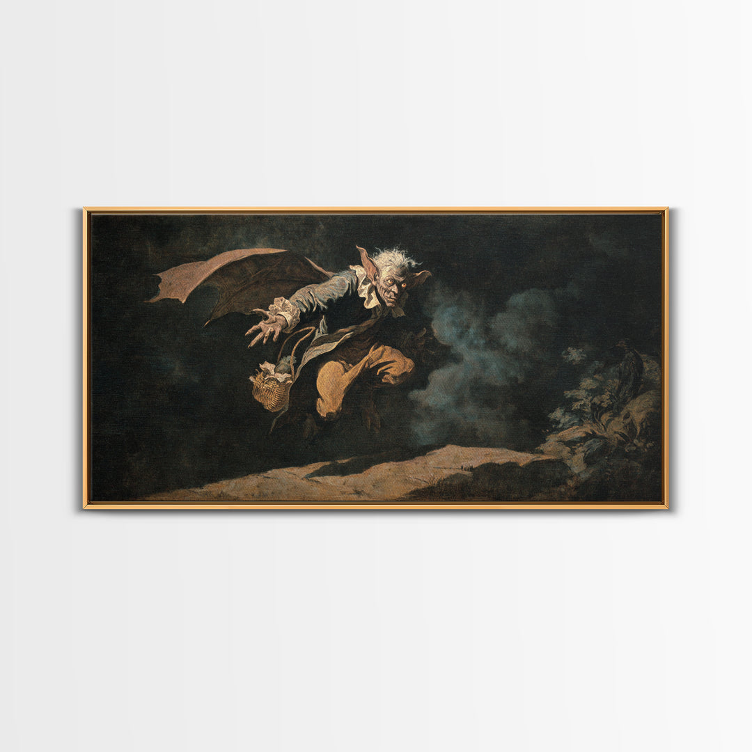 The Bat-Winged Imp, Dark Romantic Horror Art, Wide Panoramic Art, Dark Fantasy Wall Art, Canvas Print, Halloween Wall Art
