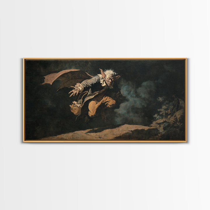 The Bat-Winged Imp, Dark Romantic Horror Art, Wide Panoramic Art, Dark Fantasy Wall Art, Canvas Print, Halloween Wall Art