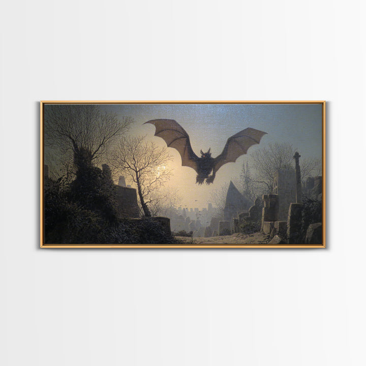 The Bat-Winged Imp, Romantic Gothic Landscape, Wide Panoramic Art, Dark Fantasy Wall Art, Canvas Print, Halloween Wall Art